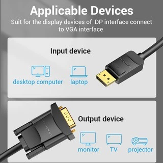 Vention DisplayPort to VGA Cable DP to VGA Male to Male Gold Plated Cord เข้ากันได้กับคอมพิวเตอร์แสดงจอภาพ:1.5m