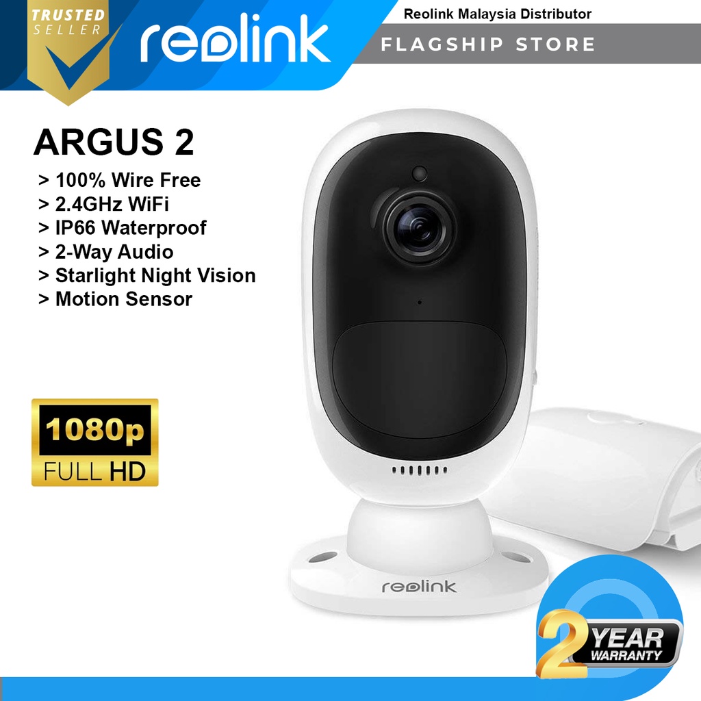 Reolink Argus 2 100% แบตเตอรี่แบบชาร์จไฟได้แบบแฮนด์ฟรีขับเคลื่อนกล้อง IP ความปลอดภัยในร่มกลางแจ้ง