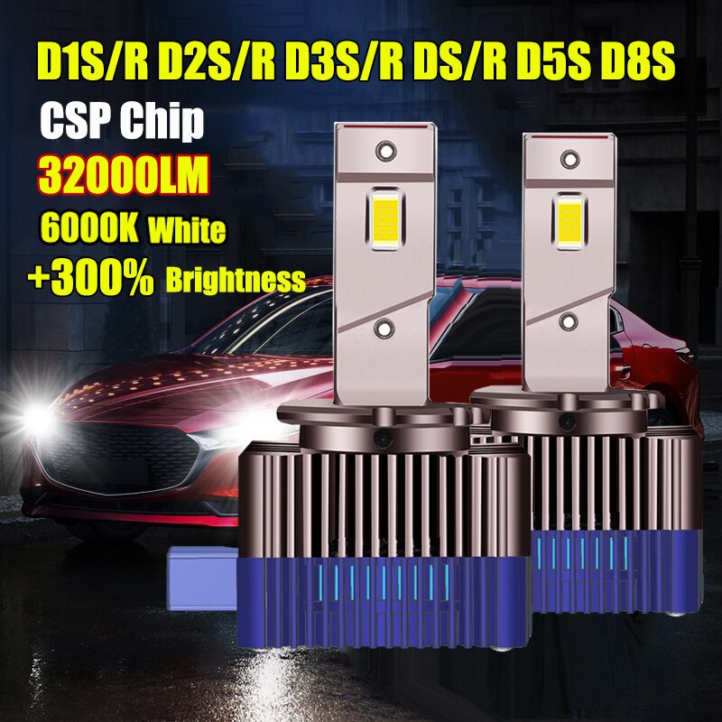 หลอดไฟหน้า D2S LED D1S D1R D3S D5S D2R D4R D4S D8S Canbus 70W 32000LM 6000K สีขาว แบบเปลี่ยน 2 ชิ้น