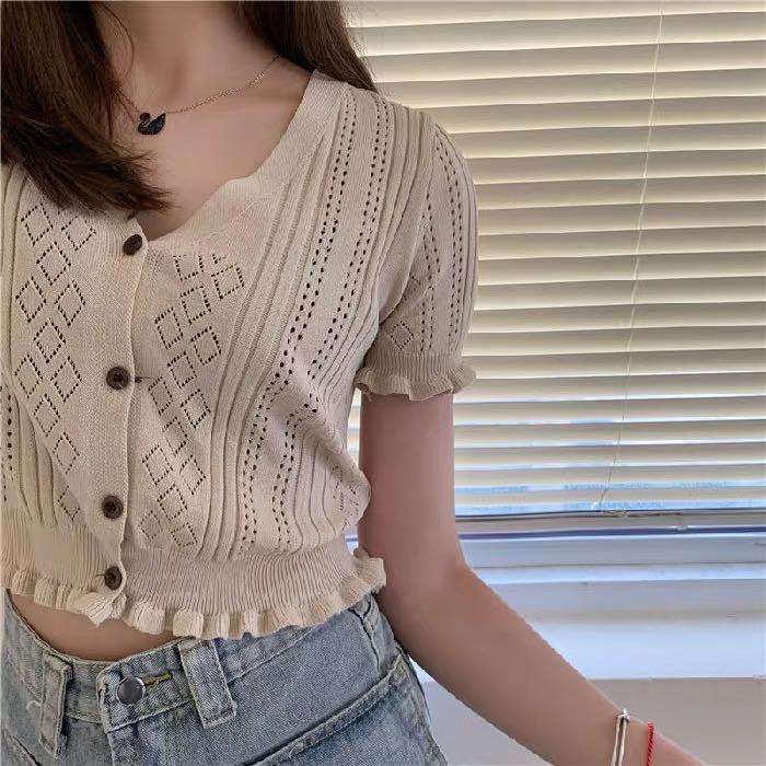 🐼Maze🌵พร้อมส่ง🌈เสื้อไหมพรมแขนสั้นรุ่นเจนนี่ใส่แล้วมีสไตล์📸 (119203) - รูปที่ 4