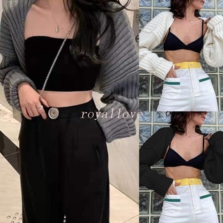 เสื้อคาร์ดิแกน แขนทรงปีกค้างคาว ผ้าถัก ทรงหลวม ตัวสั้นพิเศษ สําหรับผู้หญิง