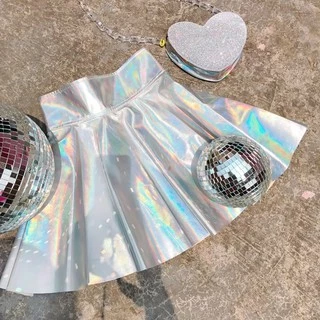 -- สินค้าพร้อมส่ง -- กระโปรงหนังแก้ว โฮโลแกรม วิบๆวับๆ