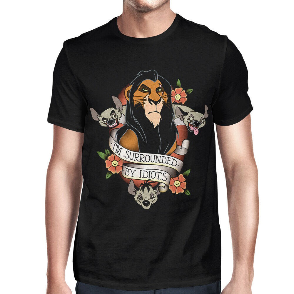 NF2GD256EW ผ้าฝ้ายคลาสสิก Causal O คอรอยแผลเป็น IM ล้อมรอบด้วย Idiots, Lion King Disney เสื้อยืดผู้ช
