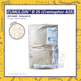 EUMULGIN B25 /Cremophor A25 สาร Emulsifier แบบ O/W (non-ionic) นิยมใช้คู่กับ EMULGADE A6 สามารถใช้ในสูตรที่มีค่า pH ต่ำ