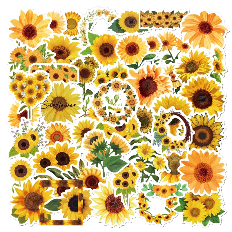 Z&m สติกเกอร์ดอกทานตะวัน สติกเกอร์รูปลอก ลาย Botany กันน้ํา สําหรับตกแต่งของเล่น 50 ชิ้น ต่อชุด
