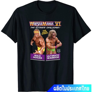 เสื้อยืดผ้าฝ้ายพิมพ์ลายขายดี [S-5XL]มวยปล้ำอาชีพ มวย มวยปล้ำลีก อเมริกา WWE Wrestlemania 6 Hulk V Warrior T-Shirt คอกลม