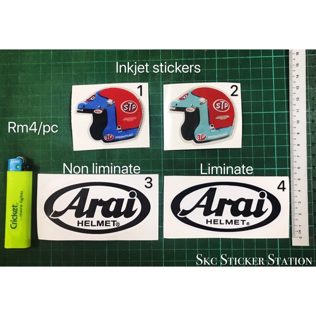 สติกเกอร์พิมพ์ลาย arai &amp; stp (เคลือบและไม่เคลือบลามิเนต - โลโก้ arai) arai stp araihelmet stickerhelmet