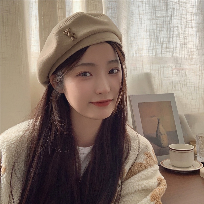 หมวกเบเร่ต์ ผ้าวูล ลายหมีน่ารัก สไตล์วินเทจ รูปที่ 3