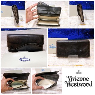 👝: VIVIENNE WESTWOOD Dark Browm Leather Long Wallet แท้💯%