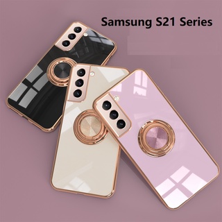 Electroplate เคส Samsung S21 Ultra S21 Plus S21FE Soft Case+Ring Holder Samsung S20+ S10+ S20FE S20 Ultra Phone Cover เคสโทรศัพท์