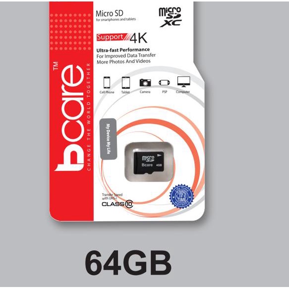 ◊ Bcare Micro SD Class 10 - 64Gb - อะแดปเตอร์หมายเลข ◌