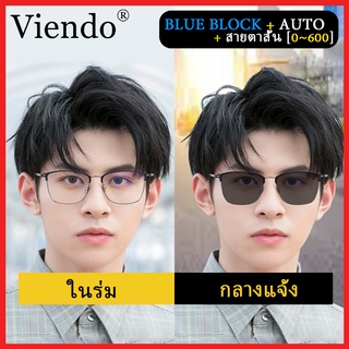 แว่นสายตาสั้นเลนส์ออโต้ 1.56 ความละเอียดสูงการปรับแต่งเลนส์-50/-100/-150/-200/-300/-400/-500/-600 เลนส์ปรับแสงออโต้ กรองแสงสีฟ้า 95% UV400 โทรศัพท์มือถือ คอมพิวเตอร์ กันรังสี ลดแสงสะท้อน แว่นตาโลหะทรงเหลี่ยมวินเทจ เลนส์ที่ถอดออกได้