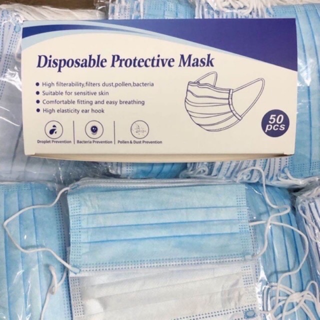 หน้ากากอนามัยผู้ใหญ่ สั่ง 1กล่อง / 50 ชิ้น ป้องกันเชื้อโรค import surgical face mask