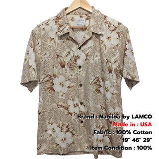 เสื้อฮาวายUSAแท้100% Naniloa by LAMCO อก 46" Cotton เสื้อเชิ้ตฮาวายวินเทจไซส์ใหญ่ มือสอง สภาพดีมาก / Used Hawaii Shirt