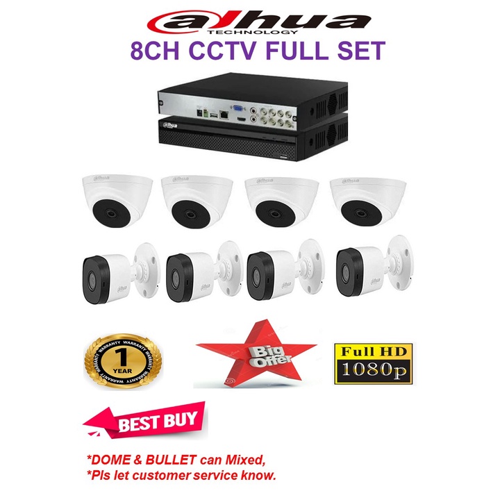 DAHUA 8CH 2MP PACKAGE 8CH 2MP DVR +DAHUA กล้องวงจรปิด 2MP