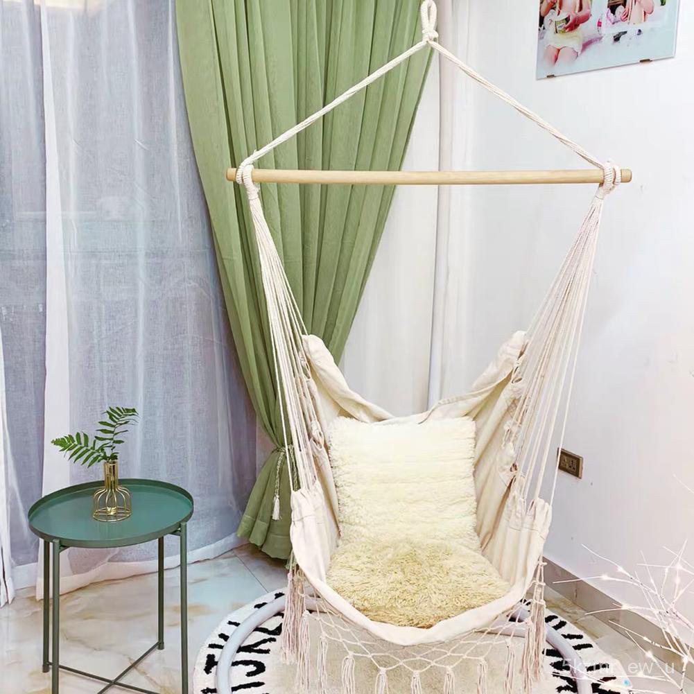 Indoor Outdoor Tassels Hammock Garden atio White Cotton Swing Chair