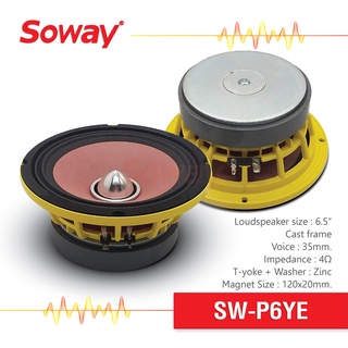 Soway SW-P6YE ลำโพง เสียงกลาง6.5นิ้ว แม่เหล็ก 120x20mm, Voice 35, 4 200W โครงหล่อ Midrange speaker ลำโพงรถยนต์ 1ดอก