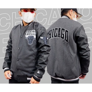 Chicago BULLS เสื้อแจ็กเก็ตบอมเบอร์ สีเทา ของแท้ หลากหลาย