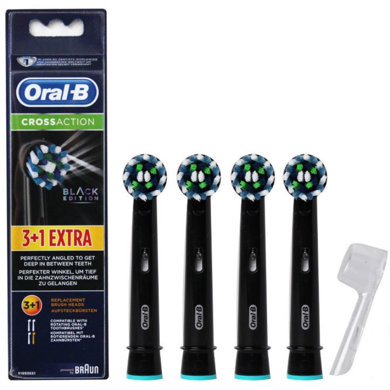 Oral B ข้ามการกระทำ 4 หัวแปรงสำรอง หัวแปรงสีฟันไฟฟ้า Cross Action 4*Replacement Black Brush Head