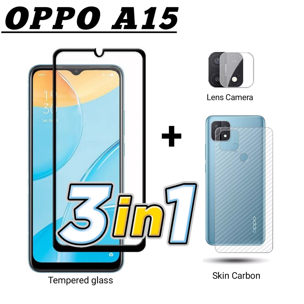 LAYAR 3in1 กระจกนิรภัยหน้าจอ OPPO A15 / OPPO A15s กล้องหน้าจอป้องกันรอยขีดข่วนและตัวป้องกันผิว Garsk