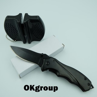 OKgroup NB014+AC001 Folding knife มีดพับ มีดพับสั้น มีดพับเล็ก มีดติดรถ มีดเดินป่า 15.5ซม แถมฟรีที่ลับมีด2หัว