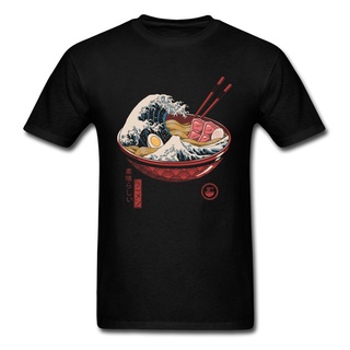 T-shirt  เสื้อยืด พิมพ์ลายกราฟฟิค Great Ramen Wave แฟชั่นผู้ชายS-5XL