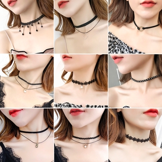 Ins fashion Choker Necklace black Choker clavicle chain exquisite lace pearl neck chain