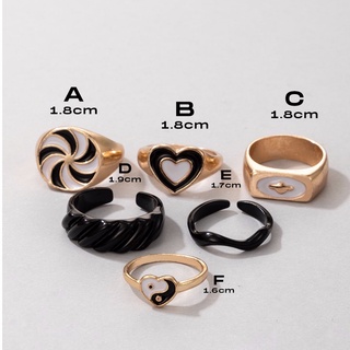 แหวนหยินหยางขาวดำ 6pcs Black White Yin &amp; Yang Detail Ring