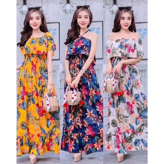 Maxi dress infinity63 ขายดีมากขายดีตลอดกาล แมกซี่เดรสลายดอกไม้สีสดสวยสะดุดตามาแต่ไกล ซัมเมอร์นี้ขายดีคะ