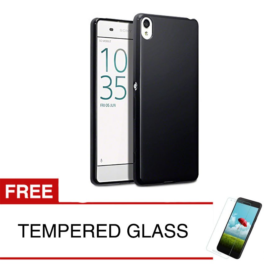 เคสสําหรับ Sony Xperia XA / F3111 (5.0") - เคสนิ่มแบบบาง - สีดําทึบ + กระจกนิรภัยฟรี