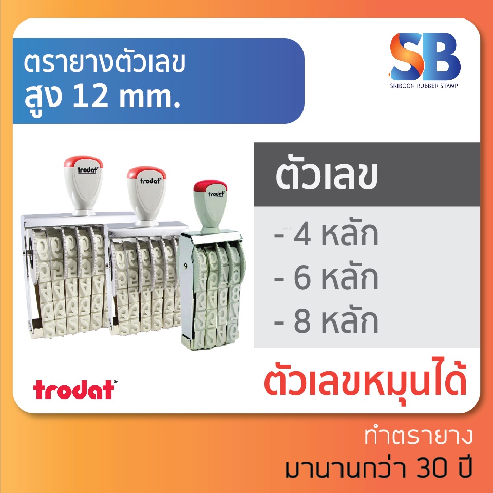 Trodat ตรายางตัวเลข สูง 12 mm (แบบ 4, 6, 8 หลัก) TR-15124 / 15126 / 15128, ออกใบกำกับภาษีได้!