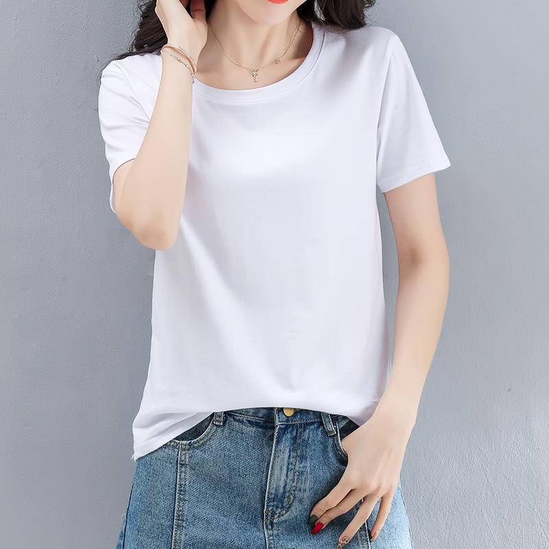 Random Color Solid Color Short-Sleeved T-Shirt Women 2021 Summer New Style Loose Simple #8