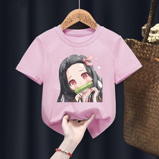 เสื้อยืด พิมพ์ลาย Nezuko Kamado Kimetsu no Yaiba สีแดง สไตล์ฮาราจูกุ สําหรับเด็กผู้ชาย และเด็กผู้หญิง