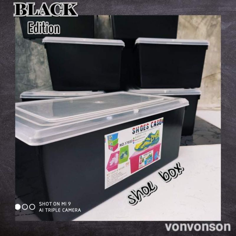 กล่องรองเท้า Black edition กล่องอเนกประสงค์ กล่องรองเท้าสีดำ ฝาใส กล่องพลาสติก  ราคาส่ง