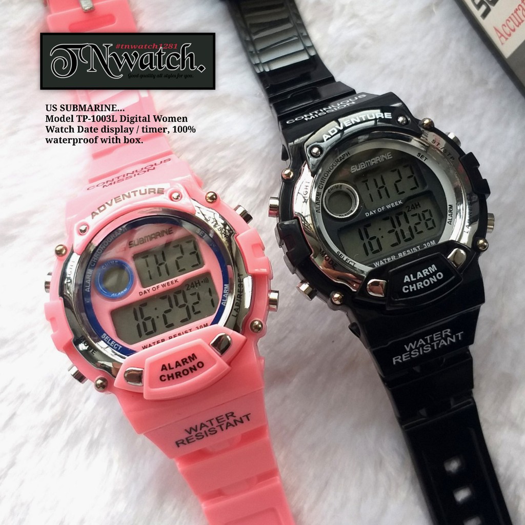 นาฬิกาผู้หญิง นาฬิกาเด็ก us submarine รุ่น TP-1003L นาฬิกาข้อมือระบบดิจิตอล แสดงวันที่/จับเวลา กันน้