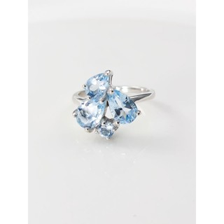 พร้อมส่ง แหวนเงินแท้ฝังพลอยแท้ Blue topaz 925 Silver Rings พร้อมใบเซอร์ GLC LAB