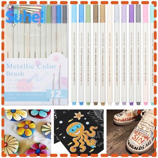 SUHE 12 Colors Hand Account Pen Paper Jam Metallic Doodle Pen DIY Hand Account Photo Album Colour Soft Head