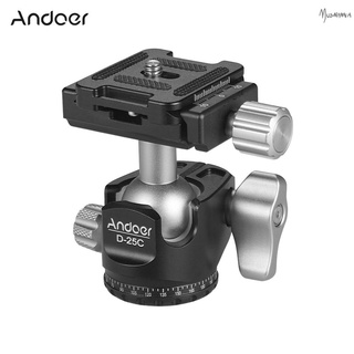 Andoer D-25C CNC Machining Aluminum Alloy Double Notch Ball Head Mini Ballhead Low Center of Gravity for Manfrotto Tripod Monopod for DSLR ILDC Cameras Max Load Capacity 10kg