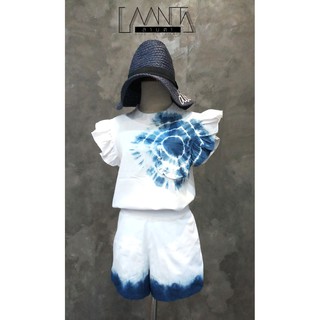 LAANTA เสื้อแขนระบาย มัดย้อมคราม Indigo tie dye