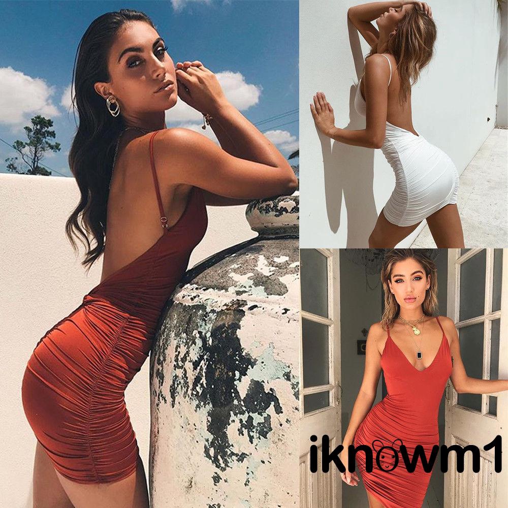 2020 เดรสยาว 2019 ชุดเดรสสั้นเปิดหลังคอวีเซ็กซี่สำหรับผู้หญิง