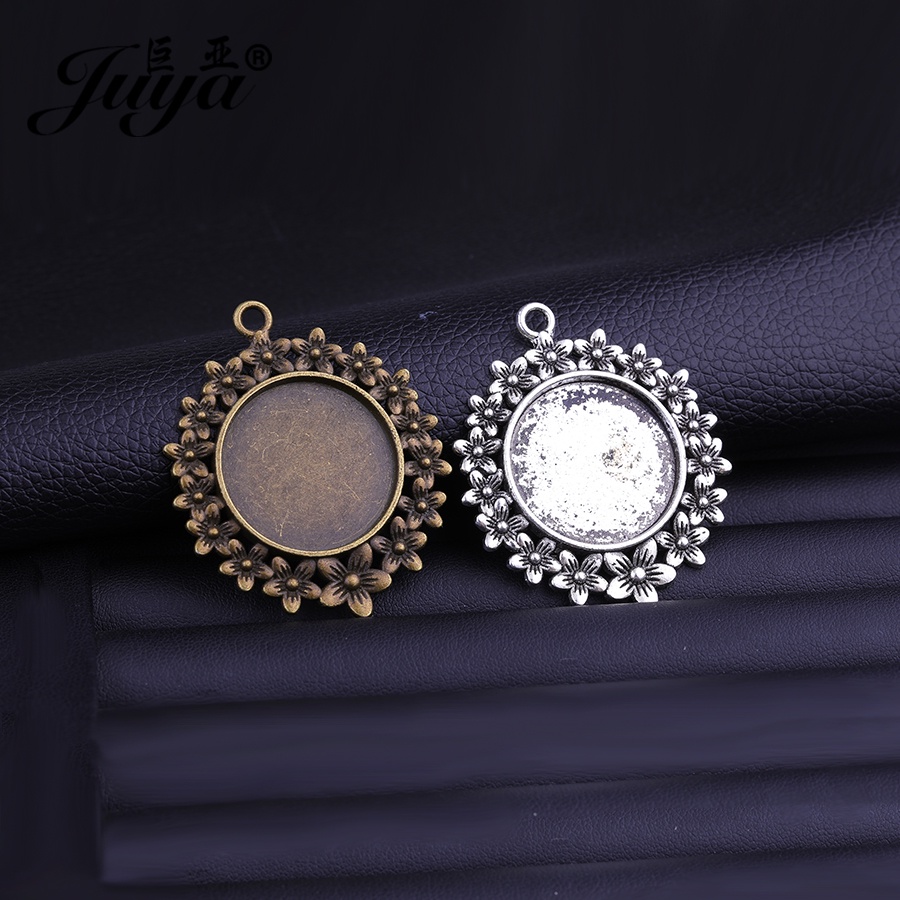 JUYA ถาดคุณภาพสูง Bezel เปล่าโลหะผสมสังกะสีดอกไม้ DIY สร้อยคอจี้ 4 ชิ้น 25 มม.ขนาดด้านใน Cameo Caboc