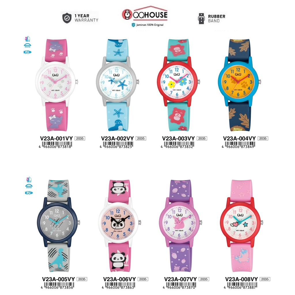 Q&Q QNQ QQ ORIGINAL RUBBER BAND KIDS WATCH CHILDRENS WATCH V23 V23A V23A-001VY - 008VY