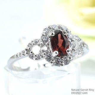 SKJewelryFactory แหวนเงินโกเมนแท้ ล้อมเพชร ER02427-GAN