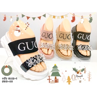 [รับCode12%⚡เพียงกดติดตามร้าน❤️] GUCC 2Step ส้นตึก2" แต่งคริสตัล สายผ้า [PN]