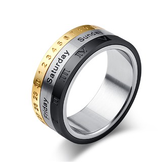 Men Jewelry Titanium Steel Ring Roman digital calendar ring qf050