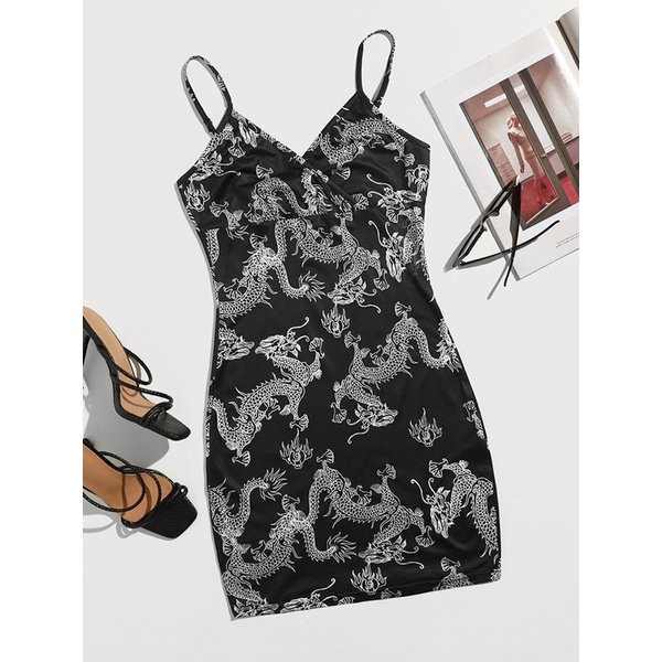 [SIS.SIE พร้อมส่ง] NEW เดรสลายมังกร เดรสตรุษจีน ปรับสายได้