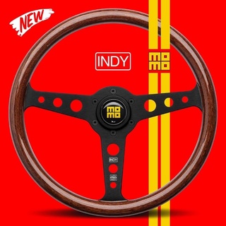 พวงมาลัย MOMO INDY HERITAGE WOOD Black Spoke รุ่นใหม่ ก้านดำ แท้ อิตาลี่ 350 มม.