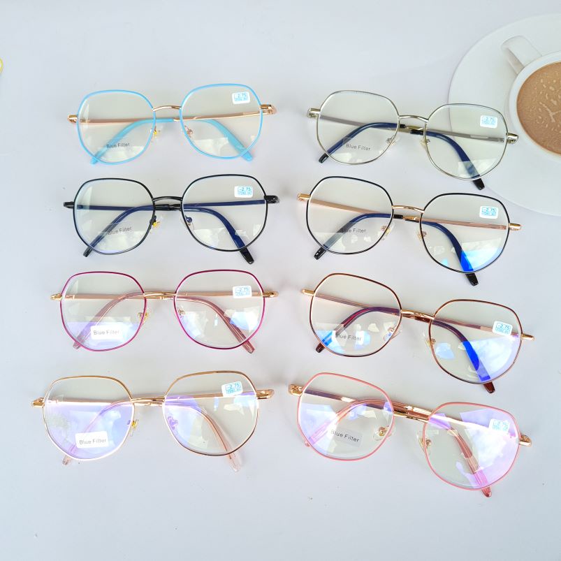 แว่นสายตาสั้นขาสปริง ทรงหยดน้ำ เลนส์บลู  กรอบโลหะ ป้องกันรังสีสีฟ้า แว่นตาป้องกันคอมพิวเตอร์ D703121
