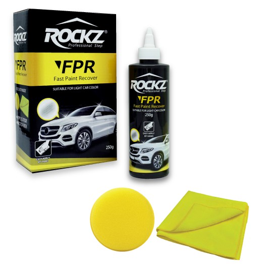 ROCKZ FPR 4in1 ครีมขัดลบคราบไคล รอยขนแมว สำหรับรถสีขาว คราบน้ำ โคมไฟเหลือง ฟรี ฟองน้ำ+ผ้าไมโคร