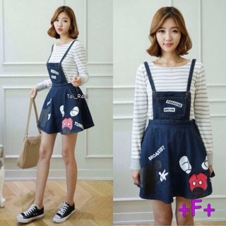 ราคา 320 บาท Vip : 290.-  Setเอี๊ยมmickyเอี๊ยมกระโปรงยีนส์ สกรีนลายมิคกี้ มาพร้อมเสื้อยืดลายริ้วสีเท